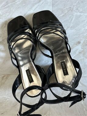 Nine West Black Strappy Square-Toe Heeled Sandals